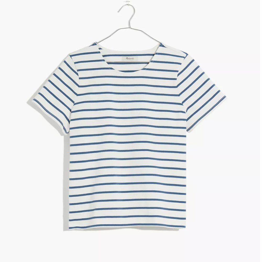 Madewell Luxe Boxy-Crop Tee in Atmore Stripe, size M